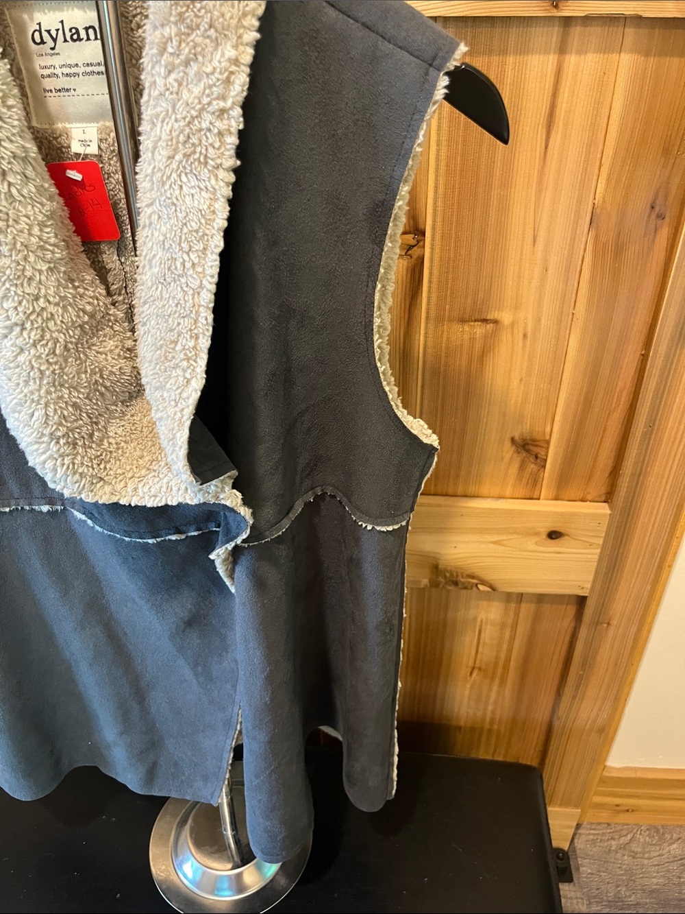 dylan Slate Gray Faux-Shearling Trim Sleeveless Vest - Picture 6 of 10
